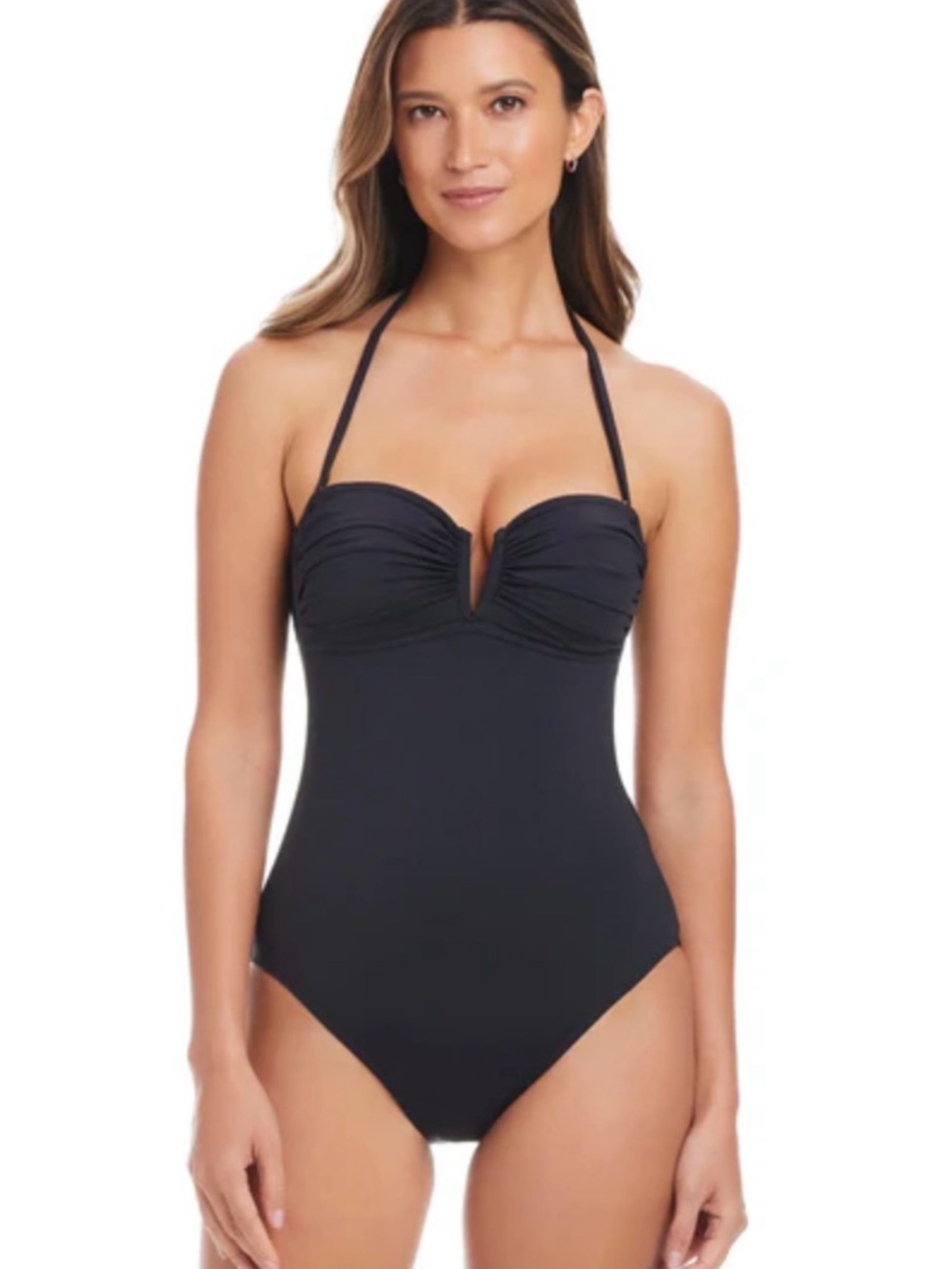 Michael Kors NWOT Black Strapless Bandeau One-Piece with key hole metal MK sign - Picture 2 of 9